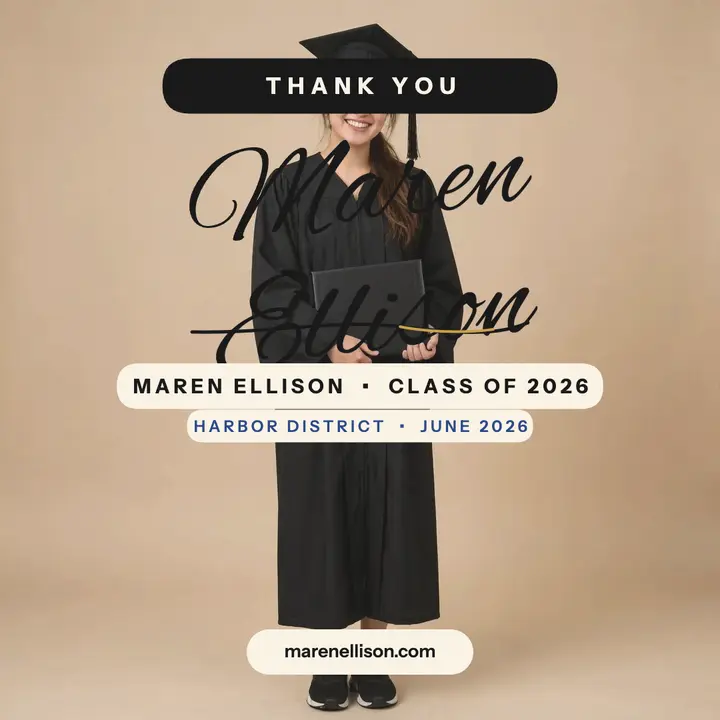 Signed graduation thank you, Maren Ellison template