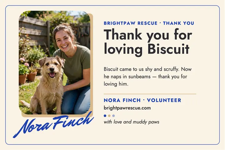 Signed Biscuit rescue thank you card template