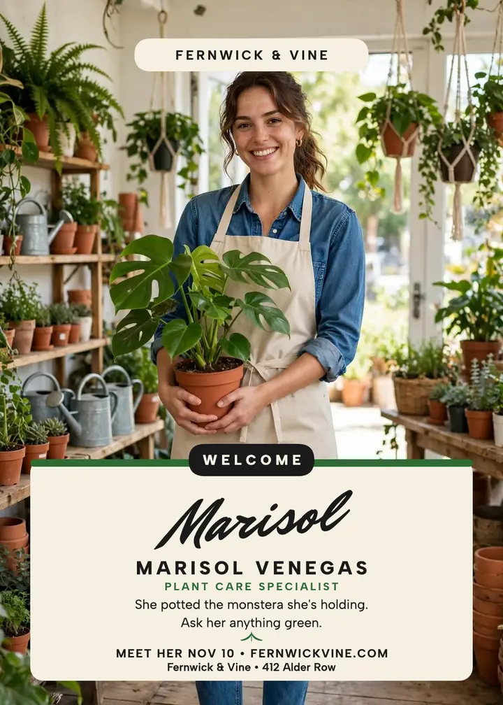 Fernwick and Vine welcome Marisol card template