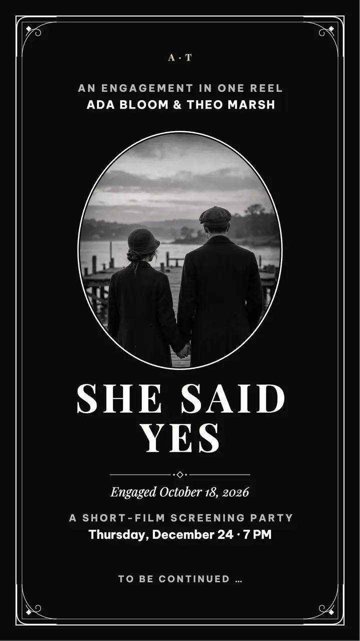 Silent film engagement story, she said yes template