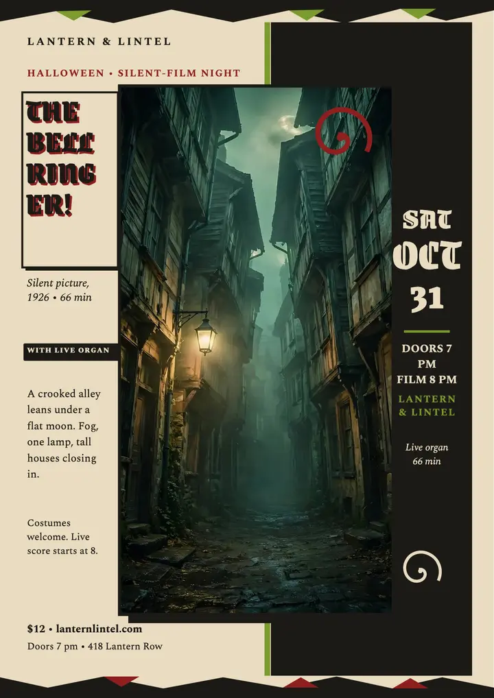 Bell Ringer silent-film Halloween flyer template
