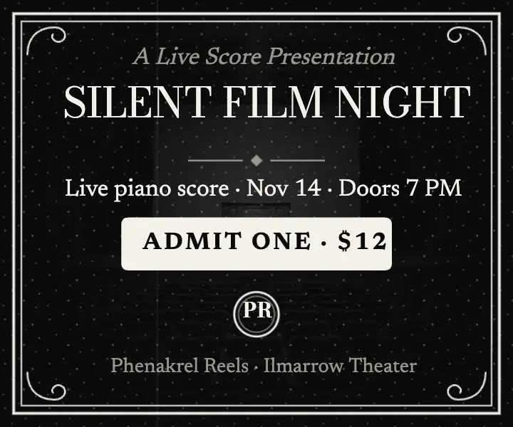 Silent film night with live piano score ad template