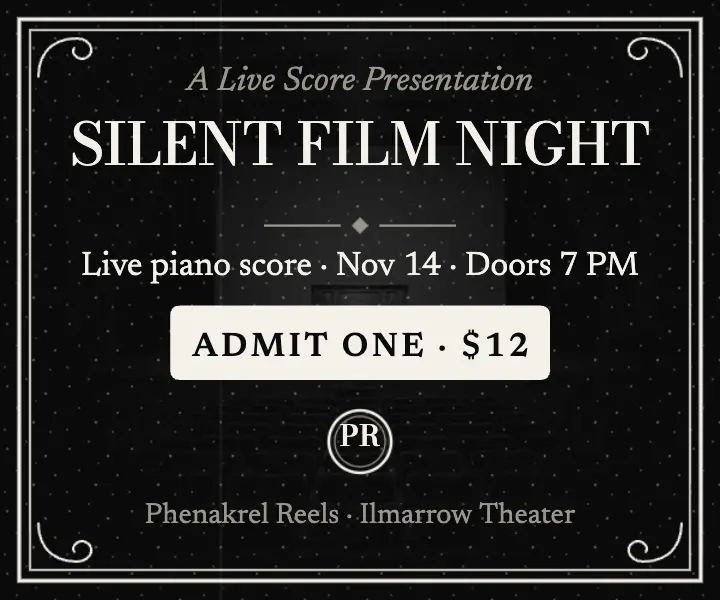 Silent film night with live piano score ad template