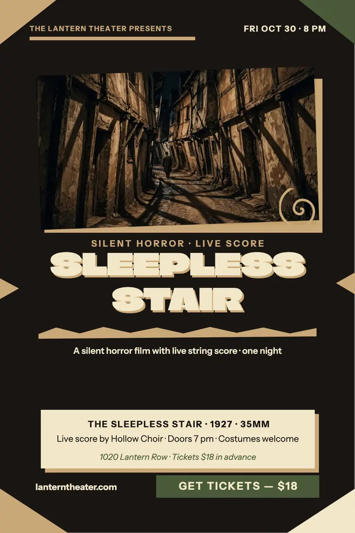 Sleepless Stair silent horror screening poster template