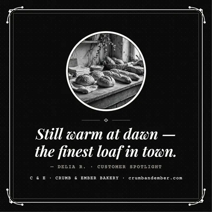 Crumb and Ember silent film testimonial: bakery testimonial cover template
