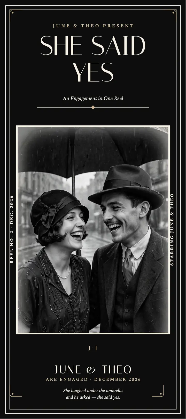 Silent Yes engagement card, June and Theo template