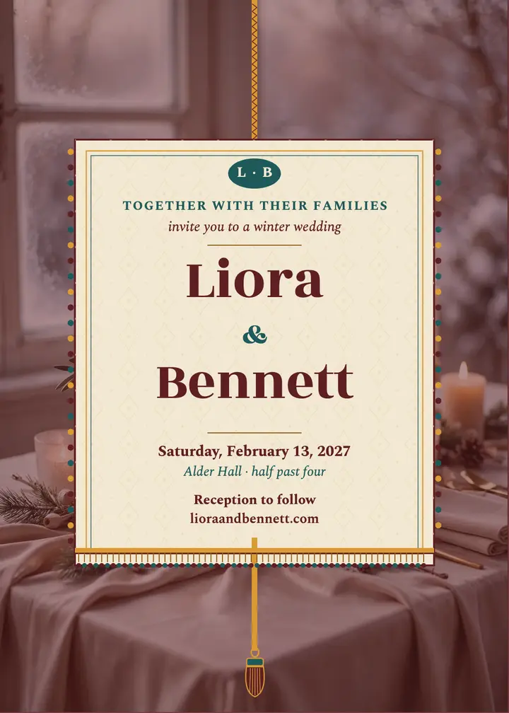 Liora and Bennett silk winter invitation template