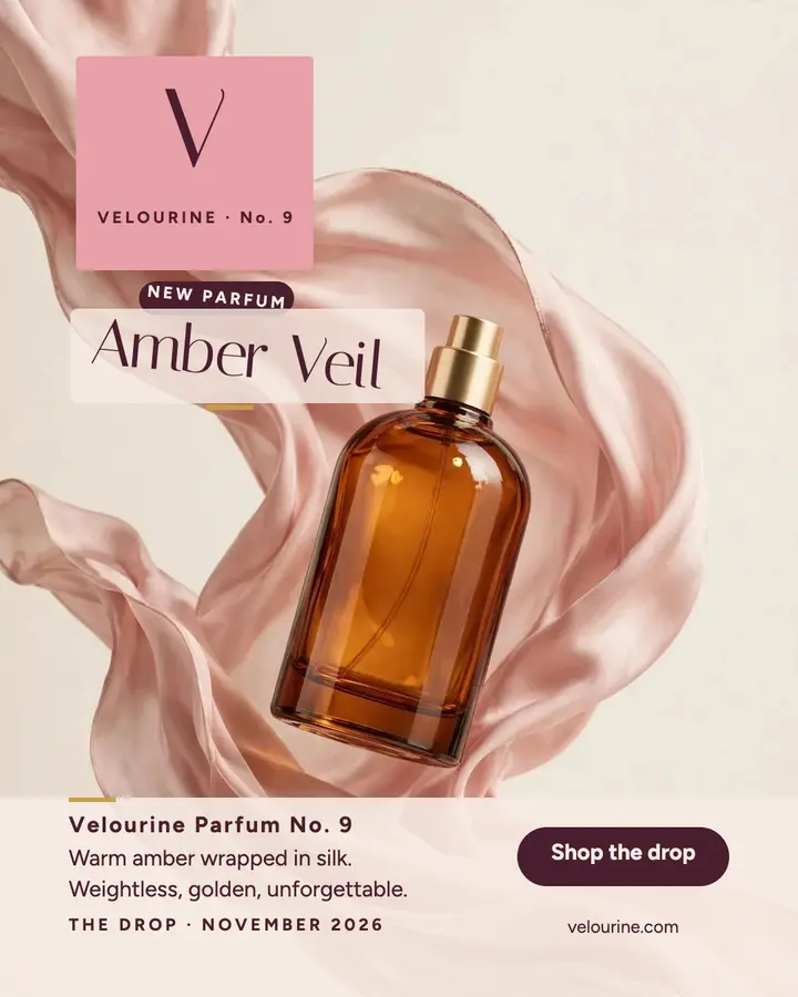 Velourine amber perfume drop post template