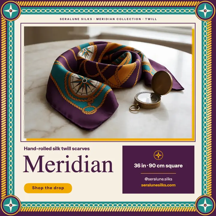Seralune Silks Meridian scarf launch post: scarf collection launch post template