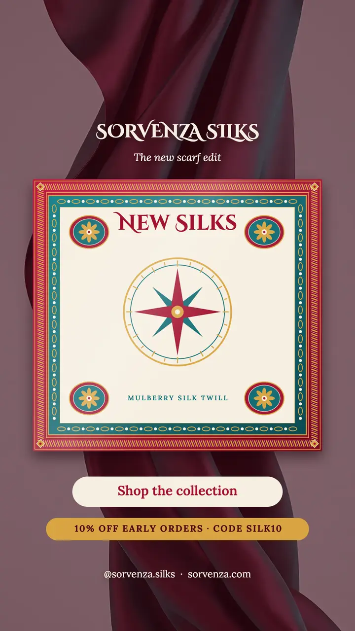 Sorvenza Silks new scarf collection story template