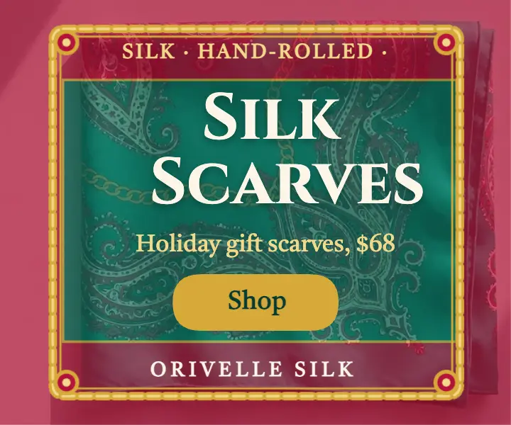 Orivelle Silk holiday scarf display ad template