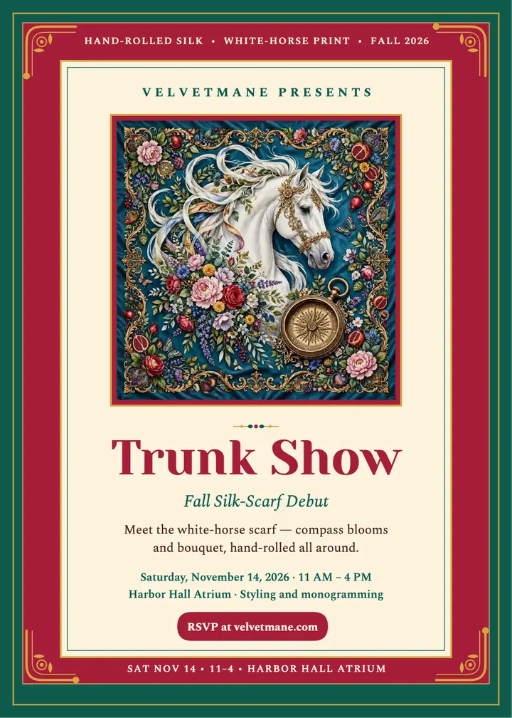 Velvetmane silk scarf trunk show invitation template