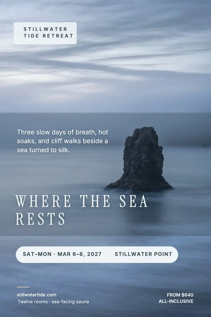 Stillwater Tide coastal spa retreat poster template