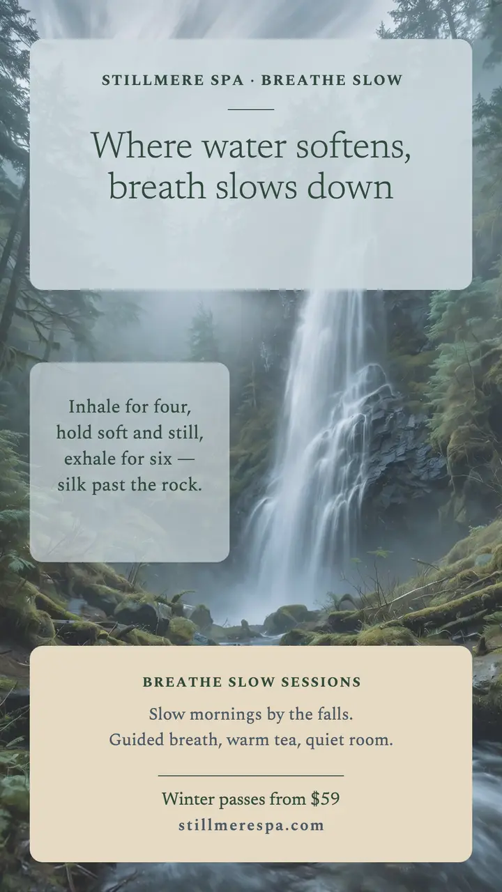Stillmere Spa silky waterfall calm story template