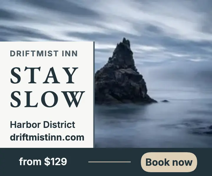Driftmist Inn stay slow coastal ad template