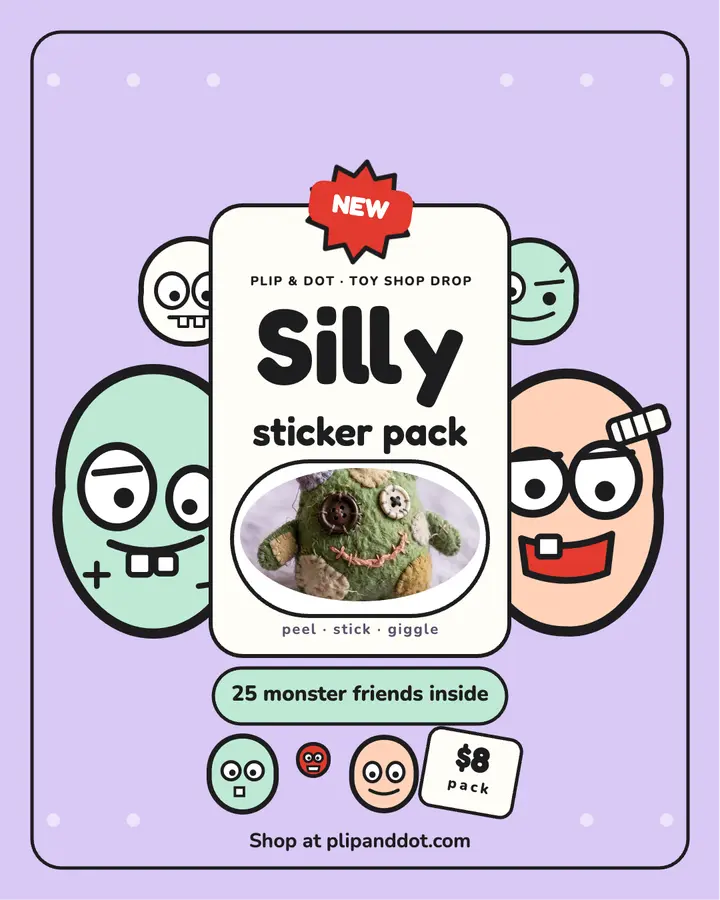 Plip and Dot silly monster sticker pack: monster sticker pack post template