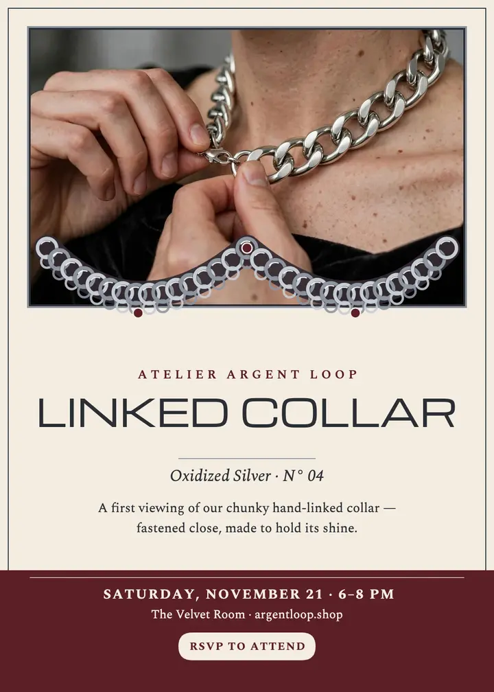Argent Loop linked collar viewing invitation: jewelry viewing invitation template