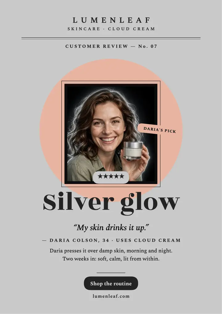 Silver glow skincare review flyer: skincare review flyer template