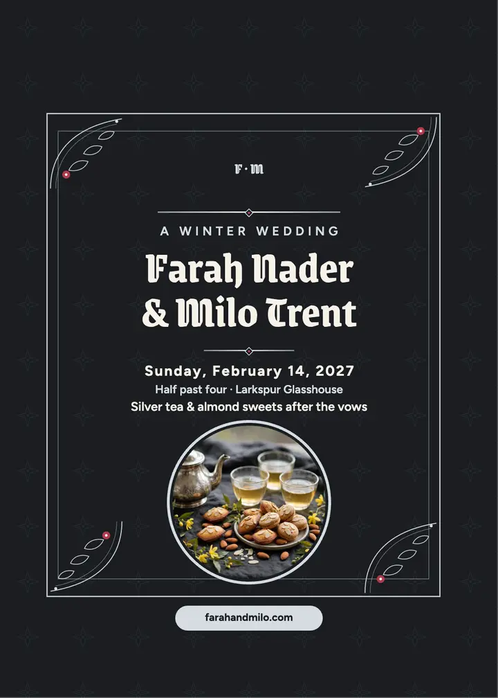 Silver inlay winter invitation, Farah and Milo template
