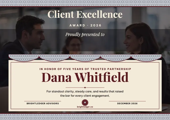 Brightledger client excellence certificate: client excellence certificate template