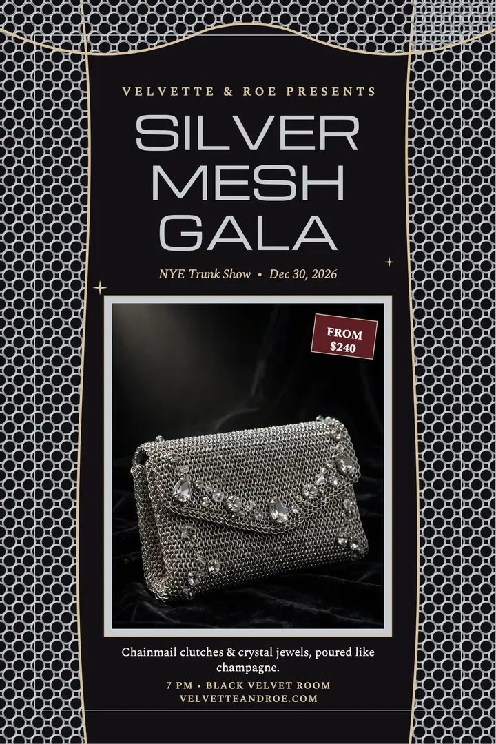 Silver Mesh Gala trunk show poster: nye jewelry trunk show poster template