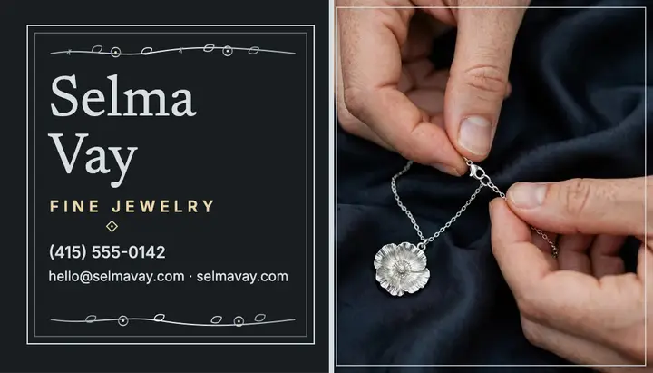 Selma Vay jeweler card, silver poppy template