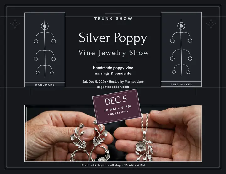 Argenta Deccan silver poppy trunk show flyer: jewelry trunk show flyer template