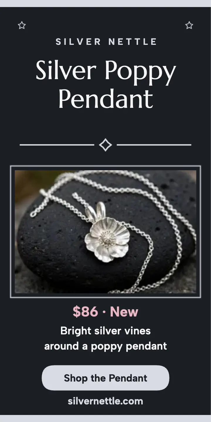 Silver Nettle poppy pendant half-page ad template
