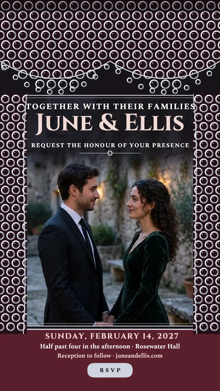 June and Ellis silver ring wedding story template