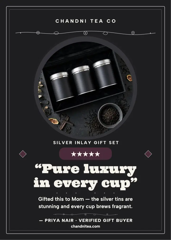 Chandni silver tea gift review spotlight: tea gift review card template