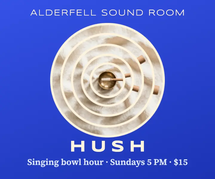Singing bowl hour ad with twisting photo rings template