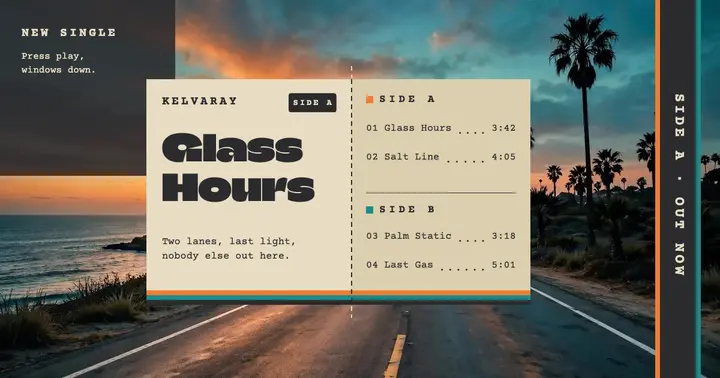 Glass Hours single drop cassette J-card post template