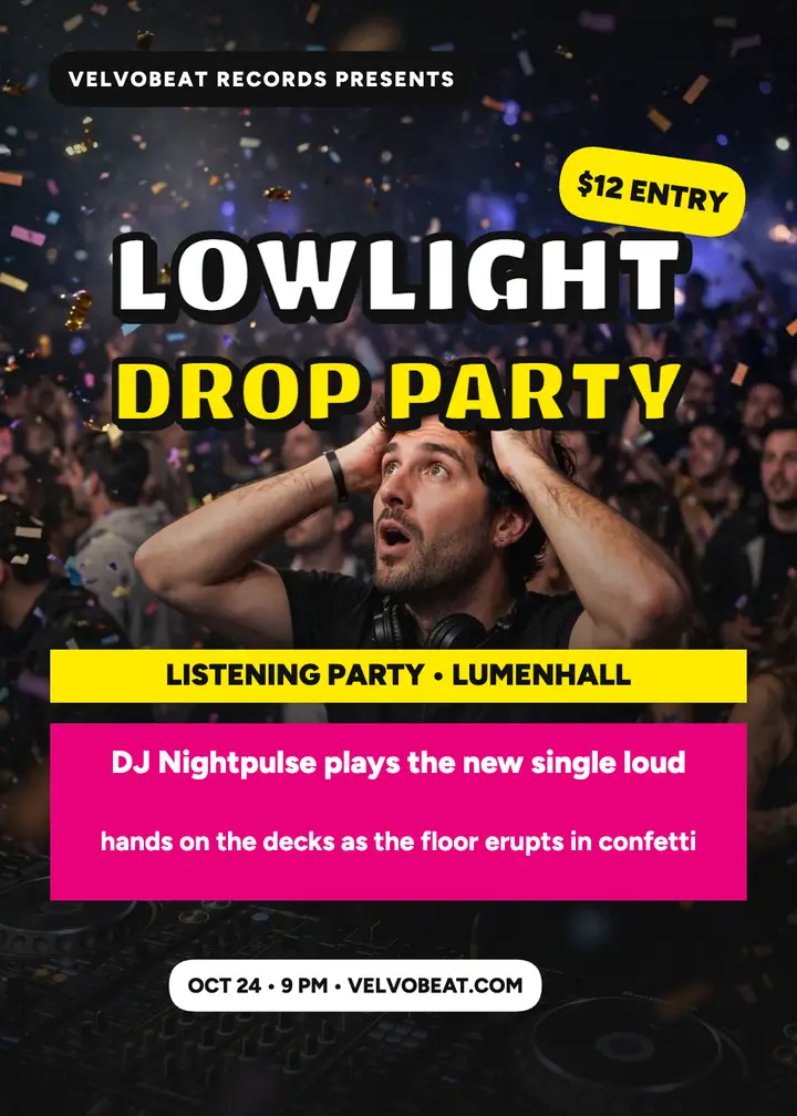 Lowlight single drop listening party invite: listening party invitation template