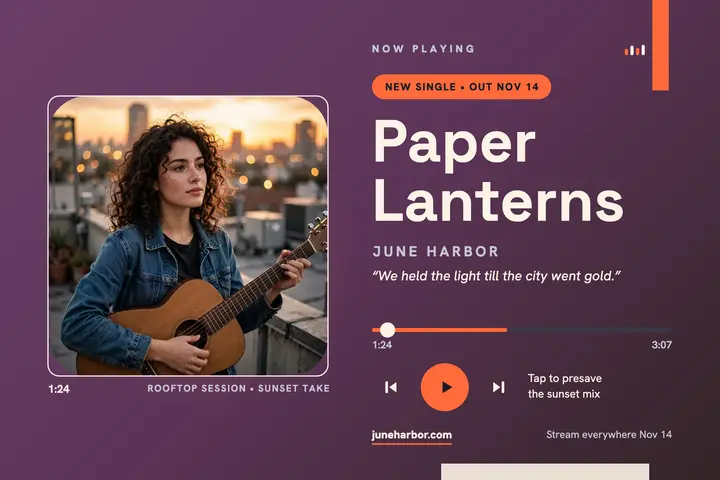 Paper Lanterns single drop now-playing card template