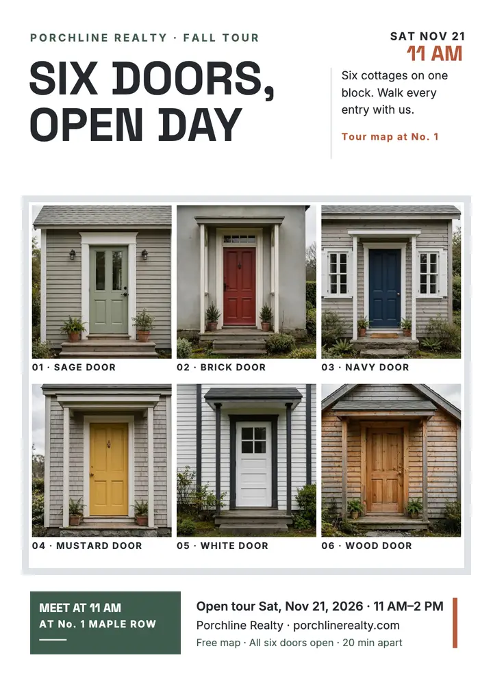 Six doors cottage tour invite, Porchline: cottage tour invitation template