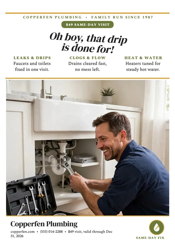 Copperfen same-day plumber flyer template