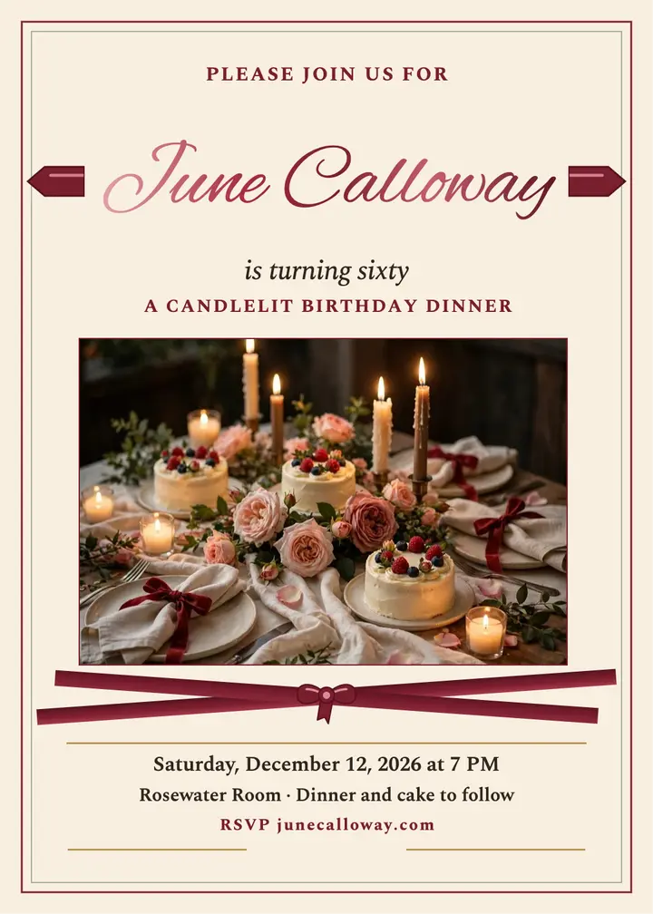 June Calloway sixtieth dinner invitation template