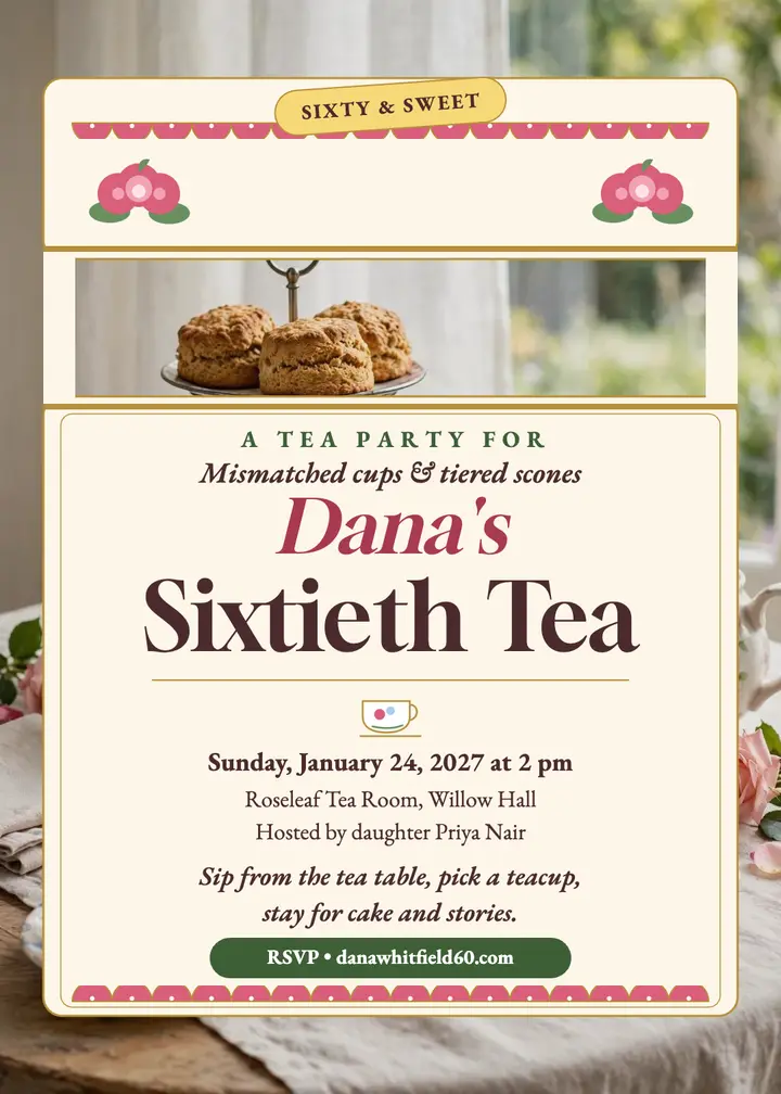 Dana's sixtieth tea party invitation template