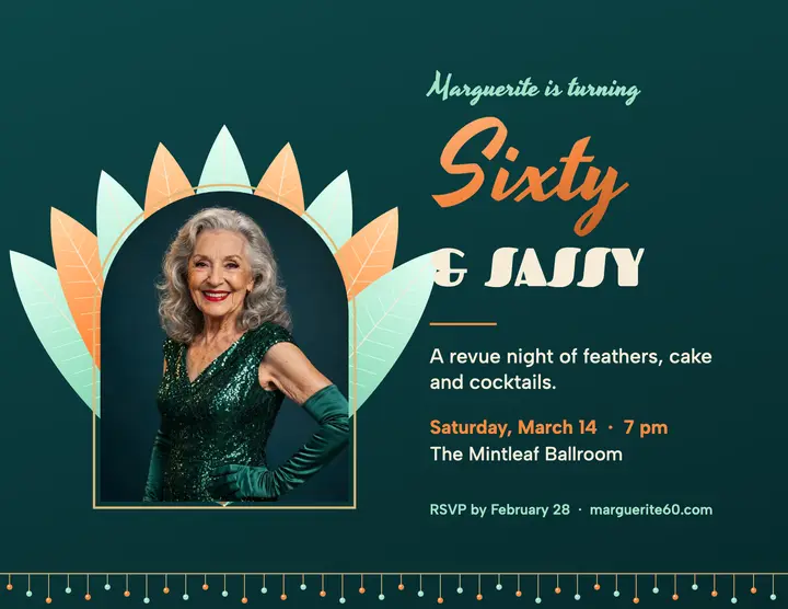 Marguerite sixty and sassy birthday revue flyer template