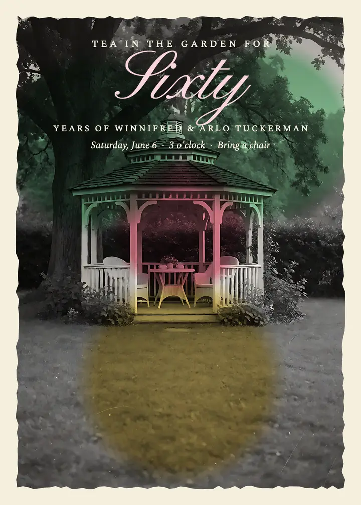 Tuckerman 60th anniversary garden party invitation, hand-tinted template