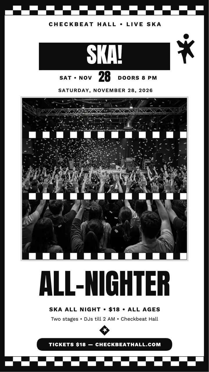 Checkbeat Hall ska all-nighter story template