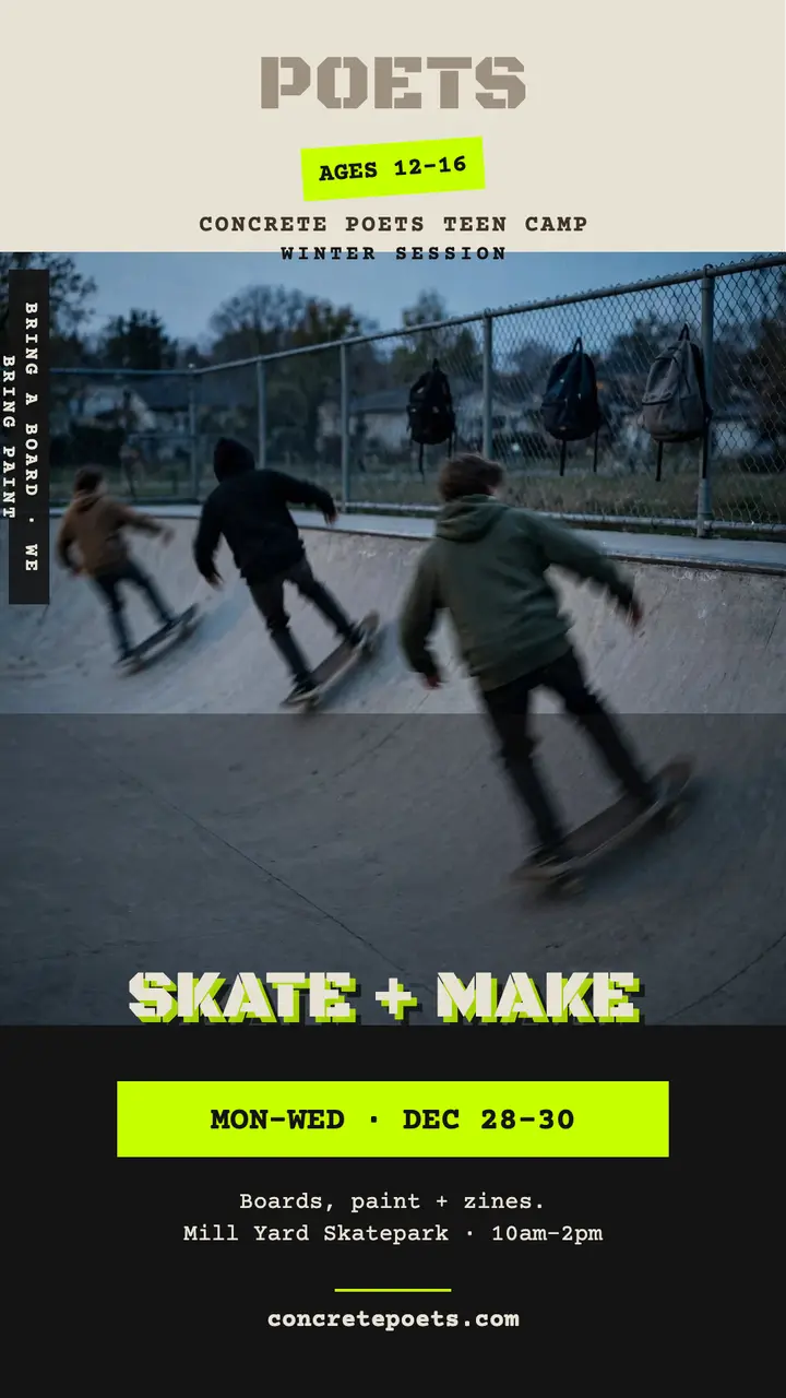 Concrete Poets teen skate-art camp story template