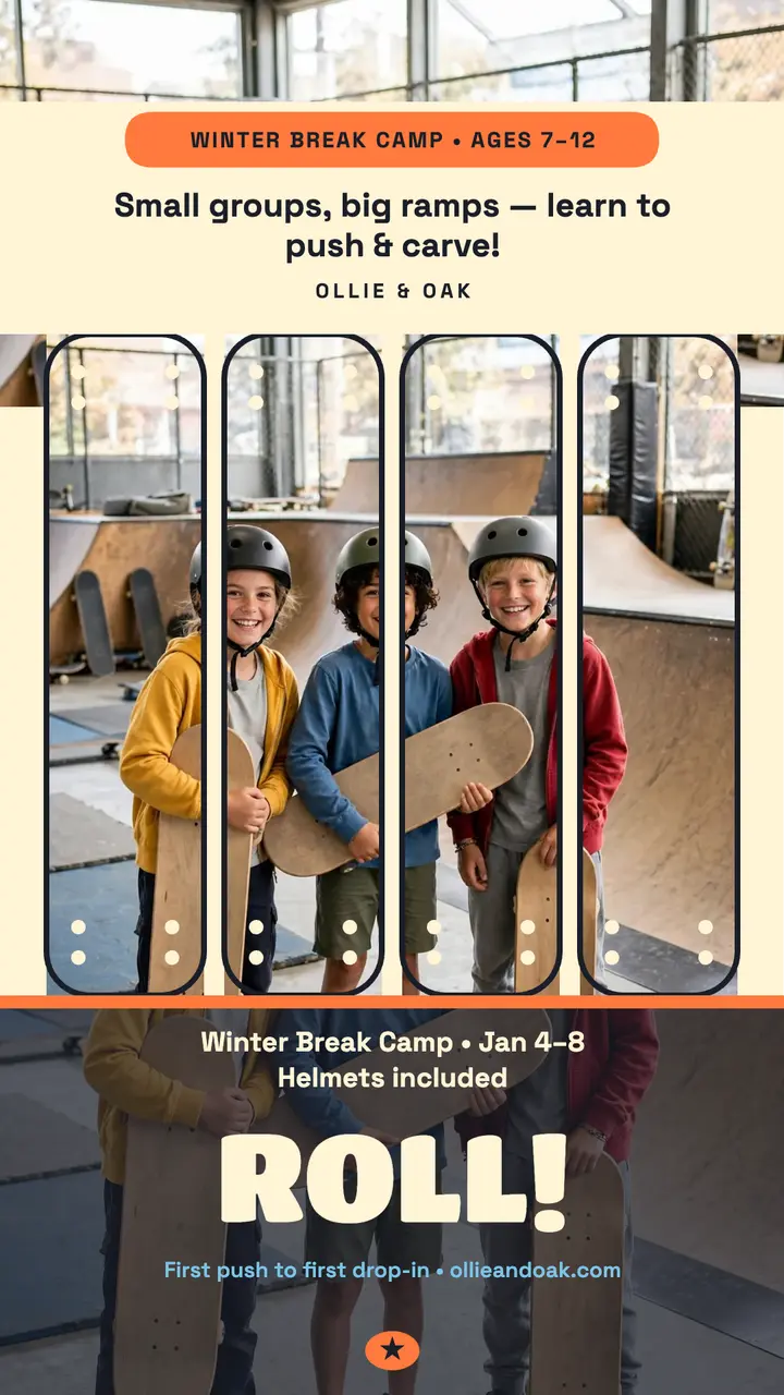 Ollie and Oak skate camp deck wall story template