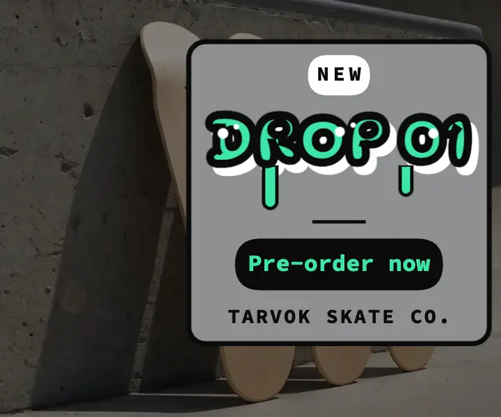 Tarvok Skate Co. deck drop display ad: skate deck drop ad template