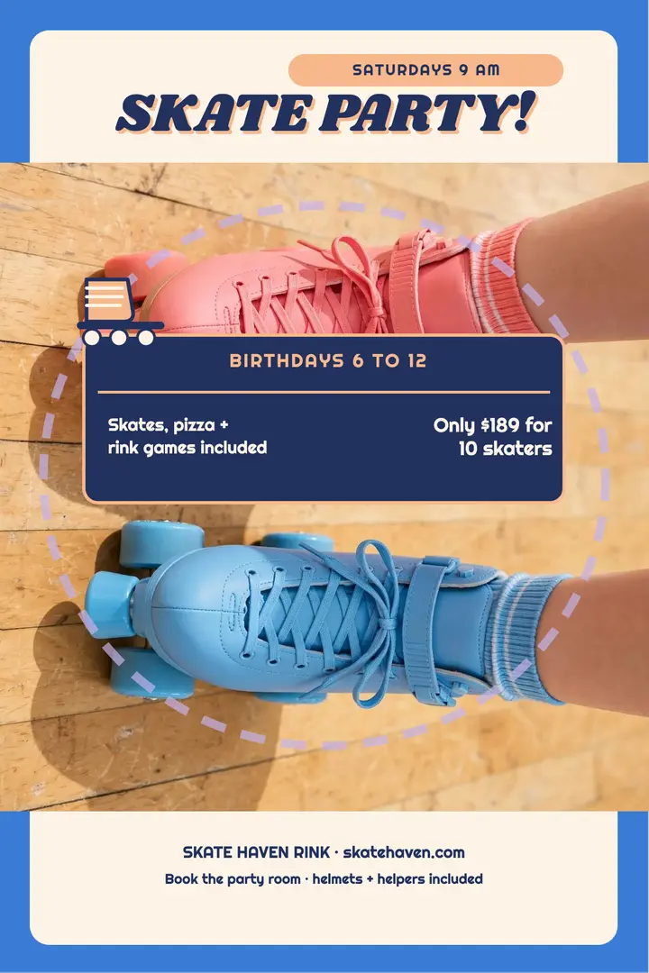 Skate Haven rink birthday party poster template
