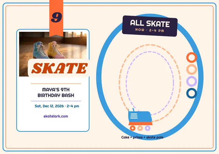 Maya's 9th skate party certificate invite template