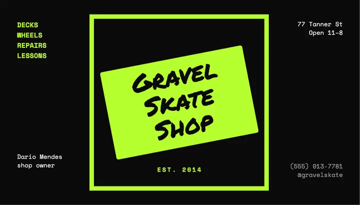 Skate shop business card template