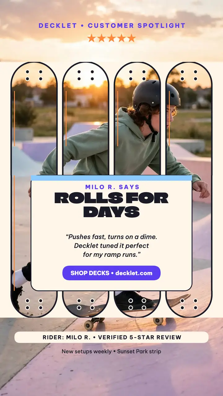 Decklet skater spotlight deck wall story: skate shop review story template