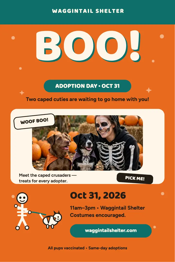 Waggintail Boo adoption day poster template