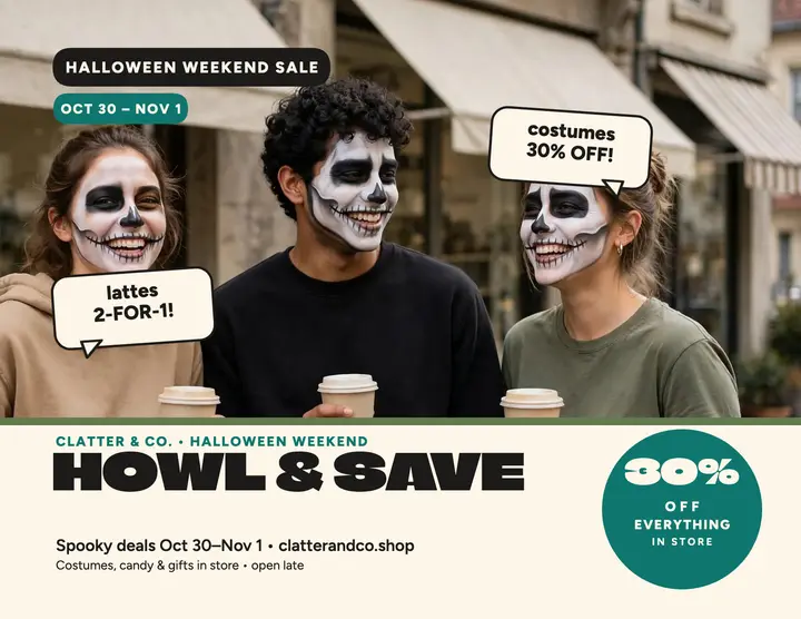 Clatter and Co Howl and Save weekend flyer template